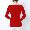 Camisetas para mujer Camiseta ajustada Camiseta para mujer Manga larga Cuello redondo Color sólido Negro Rojo Amarillo Elástico para tops cortos casuales