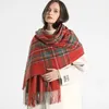 Halsdukar lyxig rutig halsduk vinter varm kashmir kvinnor lång pashmina foulard kvinnliga halsdukar lady tassel sjal wraps design 231120
