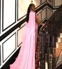 Hot Pink Fashion Show Evening Dress Long Cape Illusion Beading Prom Gowns Women Party Vestidos De Novia Red Carpet Wear