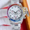 Bekijk herenontwerper horloges regenboog bezel 7750 automatische mechanische beweging 41 mm saffier timingfunctie polshorloge roestvrijstalen riem hoge kwaliteit