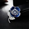 Brooches Ajojewel Red/Blue Enamel Flower Brooch Rhinestone Leaf Pins Fashion Sweater Coat Cardigan Clothes Accessories