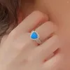 Cluster Rings S925 Silver Blue Opal Women Vintage Heart Ring Female Platinum Plated Zircon Luxury Jewelry Girl Gift Lady Party