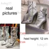 Boots Europe Style Sexy Women Boots 2023 New Trendy Thin Heels Metal Shiny Female Boots Pointed Toe Zipper Club Queen Mid Calf Boots T231121