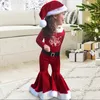 Kläder sätter baby flicka julkläder för barn jultomten cosplay röd sammet topp bälte byxor hat år kostym barn fleece set 231120