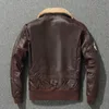 Mens Leather Faux Genuine leather mens G1 pilot jacket top layer cowhide motorcycle suit made of old stone grinding plus cotton fur collar 231120