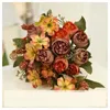 Decorative Flowers Wedding Decor Artificial Roses Small Daisies Silk Fake Green Plant Hall Decoration Simulation Flower Wine Red Pink Rose