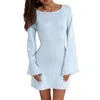 Casual Dresses Women Knitted Dress Solid Color Backless Long Sleeve Mini Party For Beach Cocktail Club Streetwear
