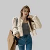 Chaquetas de mujer 2023 Elegantes botones de cuello redondo Mink Fleece Cardigan Tops Moda coreana Hit Color Sólido Abrigos cortos gruesos All-Match Mujeres