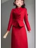 china red 2 pieces set Blazer + Mini Skirt Suit party dress Luxury Hand MadeShort Mini for Girls Short Jacket summer