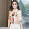 Luxury Designer Office Ladies Vintage Shirts 2023 Women Fashion Long Sleeve Casual Runway Silk Blouse Spring Autumn Baroque Print Lapel Button Up Shirt Satin Tops