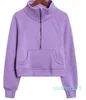 Kvinnors fleece fodrad halv zip hoodies citron trackover överdimensionerad långärmad avslappnad träning tröjor med tumhål