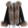 Women's Fur Faux Maomaokong Women Winter Coats Coat Natural Real Rabbit Lined Jacket Raccoon Collar Short Parka Female Clothing 231121