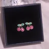 Boucles d'oreilles à tige coréenne douce cerise mignonne pour les femmes filles beaux fruits zircone pierre déclaration bijoux cadeaux