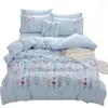 Set di biancheria da letto Stagione primaverile Copripiumino in cotone blu cielo Set di lenzuola piatte per camera da letto Copriletto con pianta ricamata Patten Decorazioni per la casa