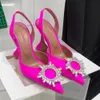 Scarpe eleganti firmate sandali Amina Muaddi slingback a punta in raso décolleté con papillon cristallo-girasole scarpa con tacco alto 10 cm scarpe da sposa per feste da donna scarpe da ballo