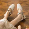 Fashion Retro Sandals Metal Metal Casual Women Spring Summer S Mujer S Mid Tel Square Head Pearl Mary Jane Single Zapato Zapato