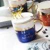 Tazze Tazza da caffè in ceramica nordica con coperchio e cucchiaio in porcellana simpatico cartone animato coppia tazza da tè moderna e minimalista colazione a casa latte