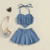 Clothing Sets Toddler Baby Girl 2Pcs Denim Skirts Summer Clothes Outfits Sleeveless Halter Heart Tops And Pleated Skirt Set