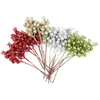 Fleurs décoratives 1/20 branches paillettes 14 têtes baies artificielles branche bouquet rouge houx baie étamine plante fête de Noël décor à la maison