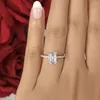 Anéis de cluster 925 prata esterlina dedo conjunto simples quadrado esmeralda corte natural branco safira anel de casamento para mulheres jóias