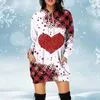 Повседневные платья Красное рождественское платье-толстовка с 3d цветным узором Пуловер Модная зимняя женская толстовка средней длины с капюшоном
