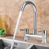 Bathroom Sink Faucets 1PC Modern Double Lever Chrome 2-hole Deck Installation Faucet And Cold Mixing Kitchen Supplies