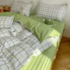 Set biancheria da letto Ins Set copripiumino stile semplice con federa Lenzuolo piatto Comodo grigio per ragazzi e ragazze Singolo doppio strato 231121