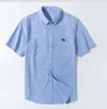 Men's Casual Shirts Quality Summer Cotton Oxford Shirt Short Sleeve Embroidered Horse Solid Dress Men Plus Size 5XL 6XL