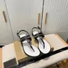 Italy Designer Slipper Crystal Calf Flip Flop Women Platform Clip Toe Clip Foot Metal Buckle Cowhide Luxury Flat Sandal With box