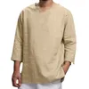 Men's T Shirts Cotton Linen Loose Men Shirt V-neck Seven-minute Sleeve Tops Tees Unisex T-shirt Clothes Casual Fashions Male Clothing