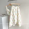 Camisoles Tanks Fashion Floral Print Camisole Women Sexy Backless Cropped Top Tank Tops High Waist A-Line Skirt OL Sets Spring Summer 230421