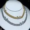 Колье 2024 Iced Out Bling кубинские украшения Micro Pave 5A Cz Бабочка Ожерелье 15 "16" Цепочка для женщин