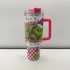 40oz Christmas Printing Tumblers Cup With Handle Insulated Stainless Steel Tumbler Lids Straw Car Travel Mugs Coffee Tumbler Termos Cups