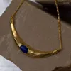 Hanger Kettingen Vintage Goud Kleur Halve Maan Ketting Voor Vrouwen Elegante Geometrische Blauwe Steen Inleg Eenvoudige Maan Choker Mode-sieraden