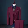 Trajes de hombre 2023 otoño Color sólido tamaño grande fila única una hebilla traje de negocios tres piezas moda novio coreano