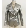 Women s Jackets HIGH STREET est Designer Stylish Runway Fashion Lion Buttons Silver Leather Blazer Jacket 231120