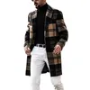 Mens Wool Blends European och American Herr Clothing Plaid Woolen Slim Midlength Casual Overcoat Jacket 231120