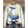 Women's Sweaters Women Sweatshirt Ocean Creature Pattern Pullover For Female O Neck Oversized Sweater Fashion Casual Long Sleeve Streetwear 231120