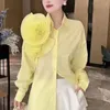 Women's Blouses OCEANLOVE Solid Spring Autumn Shirts&blouses 3D Flowers Vintage Korean Fashion Women Tops Elegant Sweet Party Blusas Mujer