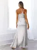 Elegant paljett split maxi klänning kvinnor sexig en axel ärmlösa kroppskon långa klänningar lady afton fest robe vestidos