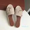 Loro piana schoenen beste kwaliteit echte lederen zomer walk sandalen ontwerper trend platte slippers verfraaid suede lp schoen comfort slip flats vrouwen luxe