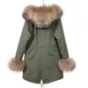 Parkas pour femmes MAOMAOKONG 2023 hiver à capuche épais naturel véritable fourrure de raton laveur col patte avec poignets veste femme longue manteau bouffant 231120