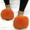 Slippers Fluffy Slippers Slides Real Fox Fur Women Outdoo Flat Flip Flops Sandals Big Fur House Slippers Female Summer Beach Shoes New T231121