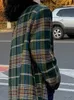 Wełniane mieszanki wełny Lautaro jesienne zima długa ponadgabarytowa płaszcz w kratę dla kobiet podwójnie piersi luźne, swobodne tweed płaszcze koreańskie moda 231120