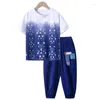 Conjuntos de roupas 2 pcs crianças casuais conjunto meninos top e calças terno impressão estrelas camiseta roupas de verão adolescente