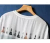 Damen T-Shirts Seiden-T-Shirt Sommer 2023 Bedruckte lose Satin-T-Shirts mit kurzen Ärmeln Top Damen O-Ausschnitt Patchwork-Kleidung YCMYUNYAN