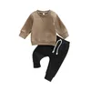 Clothing Sets Toddler Boys 2pcs Activewear Outfits Solid Color Long Sleeve Sweatshirt T-shirt And Elastic Casual Pants Suit