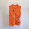 Women's Tanks High Fashion Mirror Round Embroidey Knitted Sweater Vest Women Pullover Slim Orange Gray Tide Brand Sleeveless 2023