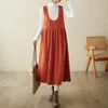 Robes décontractées Corée Japon Style Corduroy Sans manches Chic Vintage Automne Hiver Vêtements d'extérieur Robe Lady Travail Femmes Printemps