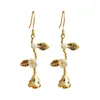 Dangle Earrings Drop For Women 925 Original Vintage Fine Jewelry Hand-made 14K Flower Imitation Pearls Earring